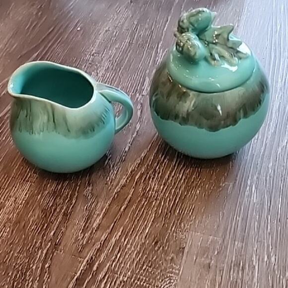 Jaska of California Cascade Ware Blue Brown Drip Vintage Cream and Sugar acorns - Picture 3 of 9